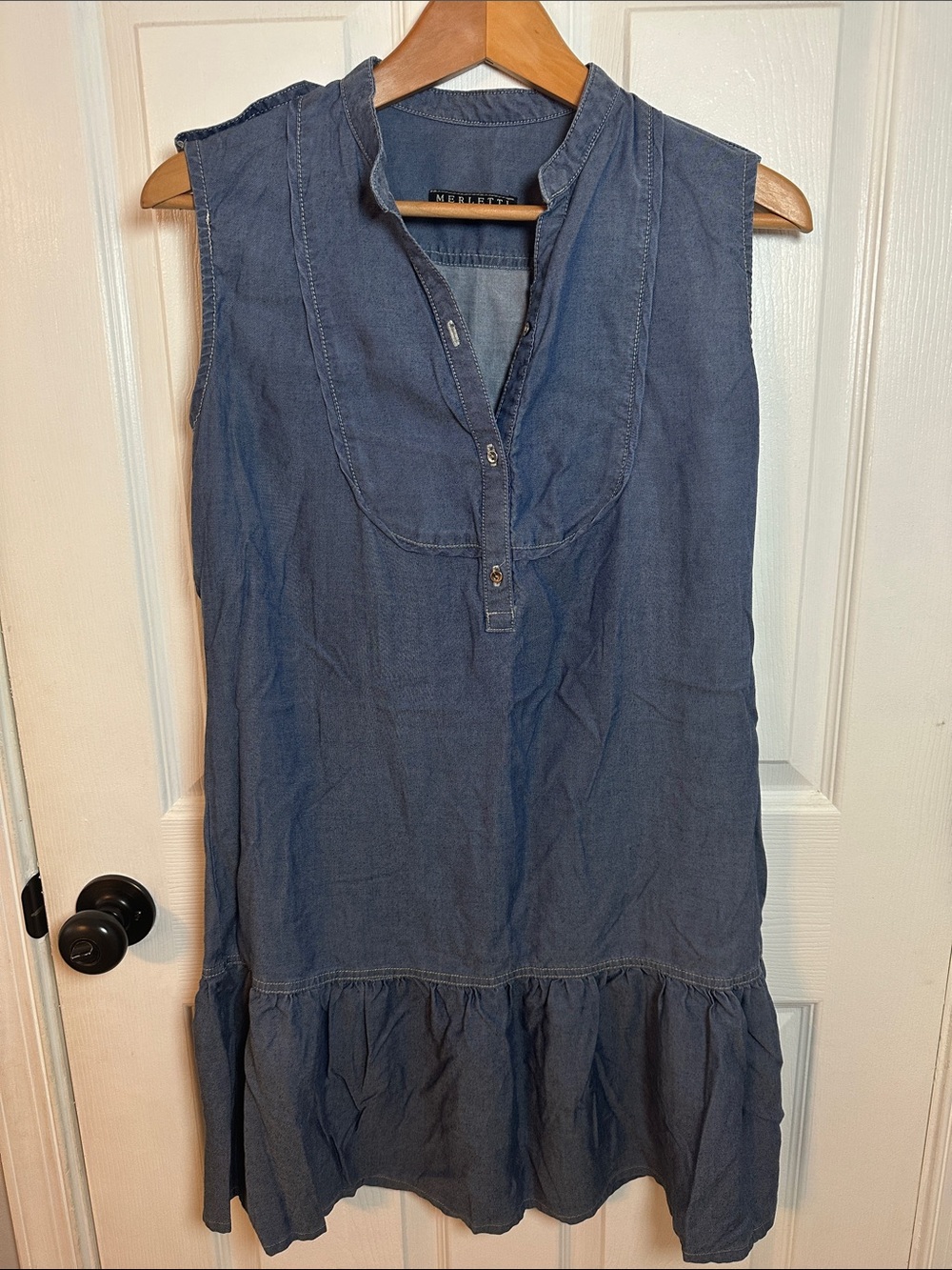Sleeveless Denim Tunic Mini Dress in Blue
